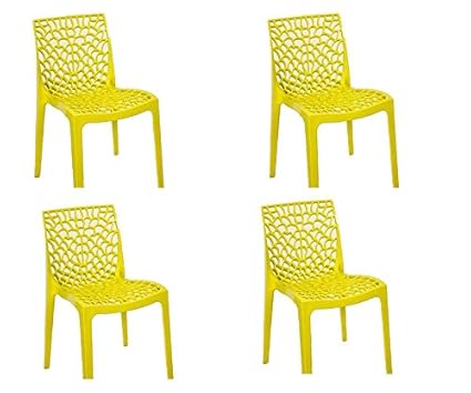 Dzyn Furnitures Web Chair Yellow - Set Of 4 (Plastic)