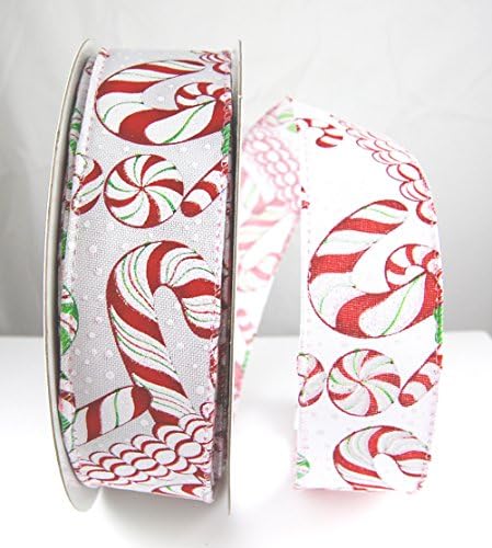 Wire Edged Ribbon Mint Red and White Candy Cane Christmas Ribbon 1 1/2" - 25 Yards