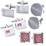 JOVIVI® 4Pairs Stainless Steel Mens Classic Modern Ornate Pattern Style Dress Shirt Cufflinks Mix Design Set (Pink)