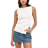 CITASHON Asymmetrical Button Sweater Tank Tops for Women Lightweight 2026 Trendy Slit Hem Sleeveless Going Out Tops Vests
