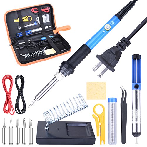 ETEPON Soldering Iron Kit 14-in-1 Electronic 60W Adjustable Temperature Welding Tool ON/OFF Switch with Desoldering Pump,2pcs Electronic Wire,5pcs Solder Iron Tips,Soldering Stand and PU Carry Bag - Thumbnail 6