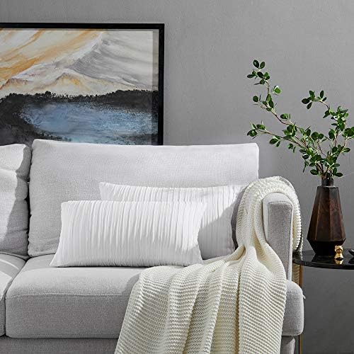 Yeadous Pure White Throw Pillow Covers Case, 2 Pack Line Striped 100% Cotton Cushion Cover, Soft Decorative Pillow Shams Covers for Sofa Couch Bed Home Decor(12x20 Inches, Pure White)