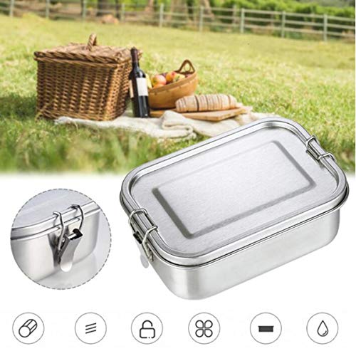 FOOLS ALIBAI Auslaufsichere Brotdose aus Edelstahl, Bento-Box, 800ml Steel Metal Lunch Box, Food Containers with Lock Clips & Removable Divider Lunchbox