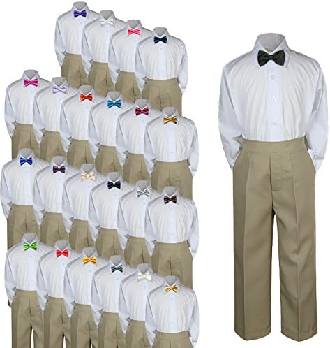 3pc Baby Toddler Kid Boy Wedding Formal Suit KHAKI Pants Shirt Bow Tie Set Sm-4T (4T, Fuchsia)