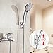 Adhesive Shower Head Holder,Adjustable Shower Wand Holder,Handheld Shower Head Wall Mount Bracket with 2 Hanger Hooks,Showerhead &Bidet Sprayer Bracket Better Than Suction Cups