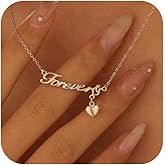 SUYACS 925 Sterling Silver forever Heart Necklaces for Women 14k Gold Plated Personalized I Love You Forever Letter Charm Chain Pendant Necklace Birthday Wedding Jewelry for Mom Wife Couple