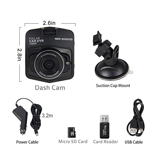 THINK SOGOOD 2.4 Inch HD 1080P Car DVR, 170° Wide Angle Lens Car Video Camera with Motion Detection, G-Sensor and Parking Monitor(Include 8G Micro SD Card)