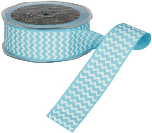 Ampelco Ribbon Company Chevron Printed Grosgrain Ribbon, 1.5-Inch by 30-Yard, Blue/White