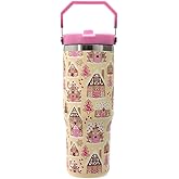 Mayim Adventure Flow- 30oz Vacuum Insulated Water Bottle with Handle & Flip Straw Lid- Fashion Stainless Steel Tumbler- Leak Resistant, BPA-Free, Cupholder Friendly (Ivory – Gingerbread Lane)