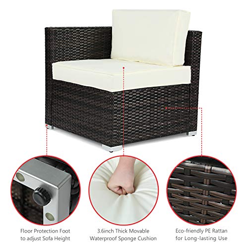 BAHOM Outdoor Patio Conversation Sofa Set 4 PC, All-Weather Wicker Chair and Ottoman Set for Patio, Backyard, Poolside and Balcony
