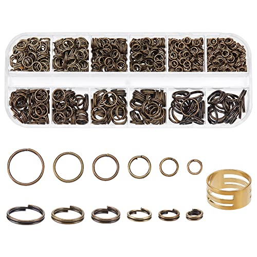 PH PandaHall About 505 Pcs Brass Split Rings Double Loop Jump Ring Diameter 4-10mm Wire 21-Gauge for Jewelry Making Antique Bronze
