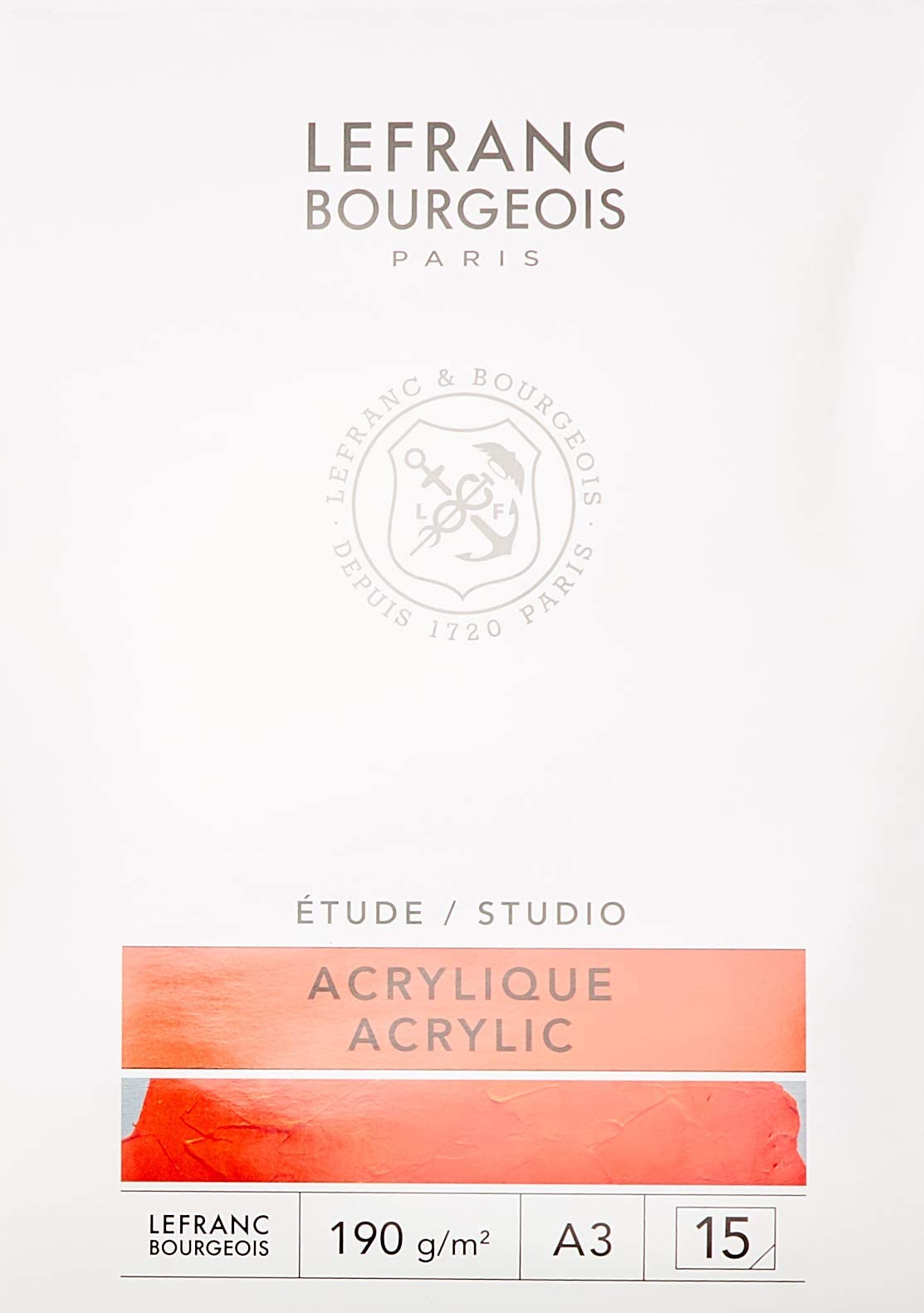 Lefranc Bourgeois 301340 Studio Acrylic Painting Pad, 15 Sheets, A3, 190 g/m² with Canvas Structure, Acrylic Painting Paper for Drawing with Acrylic Paints