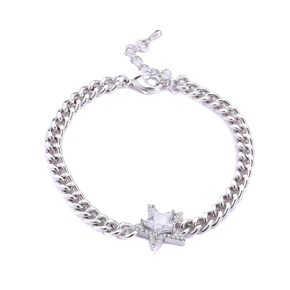 New Copper Link Bracelet with Star/Love/Coin Queen Pendant Bright Cubic Zirconia Crystal Rose Gold Silver Adjustable Bracelet Fashion Jewelry Women Bracelet Gift for Mom, Friends