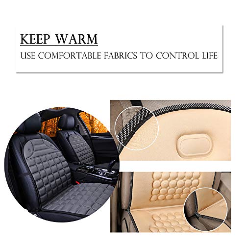 Car Heated Seat Cushion Pad, Elevin(TM) 2PCS Black Car Heated Seat Cushion Cover Auto 12V Heating Heater Warmer Pad Winter (Grey) - Thumbnail 7