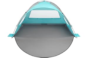 Oileus Beach Tent 2-3 Person Portable Sun Shade Shelter UV Protection, Extended Floor Ventilating Mesh Roll Up Windows Carrying Bag Stakes 6 Sand Pockets Fishing Hiking Camping, Sky Blue