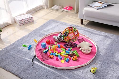 Baby Play Mat & Toy Organizer, large 60 inch bag is made with nylon, activity rug is best for small/med toys and toy storage, clean up your kids mess with quick drawstring, Portable & Sturdy.(Pink)