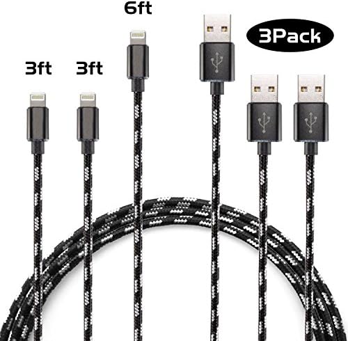 Wecharger Apple MFi Certified Lightning to USB Braided Cable for iPhone 7/7plus/6/6 plus - 3ft/3ft/6ft (3-pack)