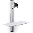 Displays2go Adjustable Monitor Display for Wall Mounting, Adjustable Height, Aluminum Build – Silver, White (VMSSWWM27)