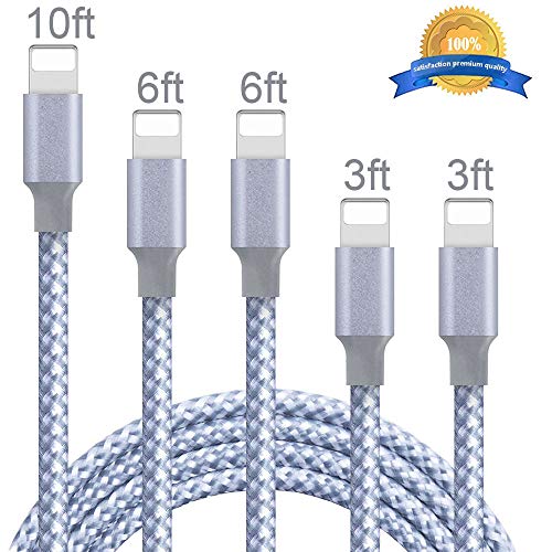 iPhone Charger, HENVREN MFi Certified Lightning Cables 5Pack 2x3FT 2x6FT 10FT to USB Syncing Data and Nylon Braided Cord Charger for iPhone Xs Max, XR, X, 8, 7, Plus, 6, 6S, 6 Plus, 5, 5C, 5S, SE-Grey - Thumbnail 7