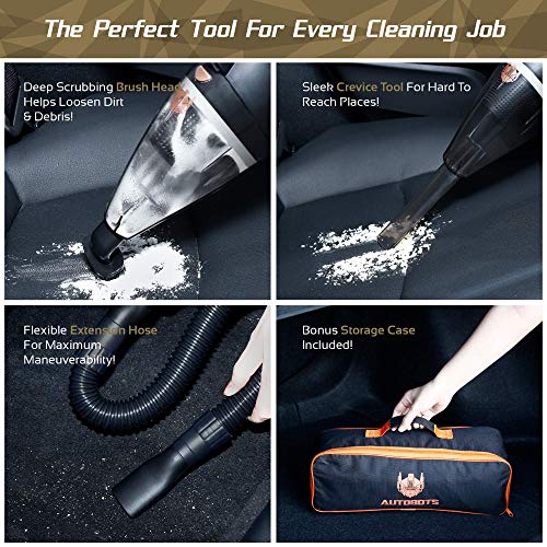 Autobots QuickVac Car Vacuum Cleaner | Best Portable Handheld High Power Turbo 12V DC Vac | Complete Interior Detailing Kit with Seat & Carpet Cleaning Supplies & Accessories!