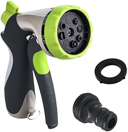 GOSTAR Adjustable Garden Hose Nozzle Sprayer Heavy Duty Zinc Alloy 8 Patterns Hand Sprayer High Pressure Ideal for Washing Cars Watering Plants Showering Dogs with 1 Washer and 1 Pipe Connector