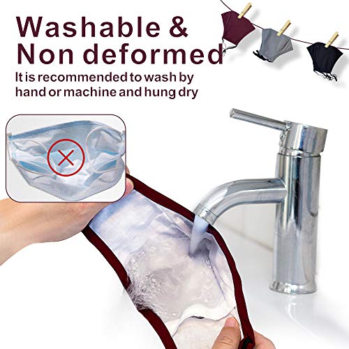 Cloth Face Mask Washable, Reusable Cotton Face Masks Adjustable for Women Adult Men, Unisex Face Coverings - Breathable Comfortable No Fog Colored Mask 3 Pack - Black, Gray, Burgundy