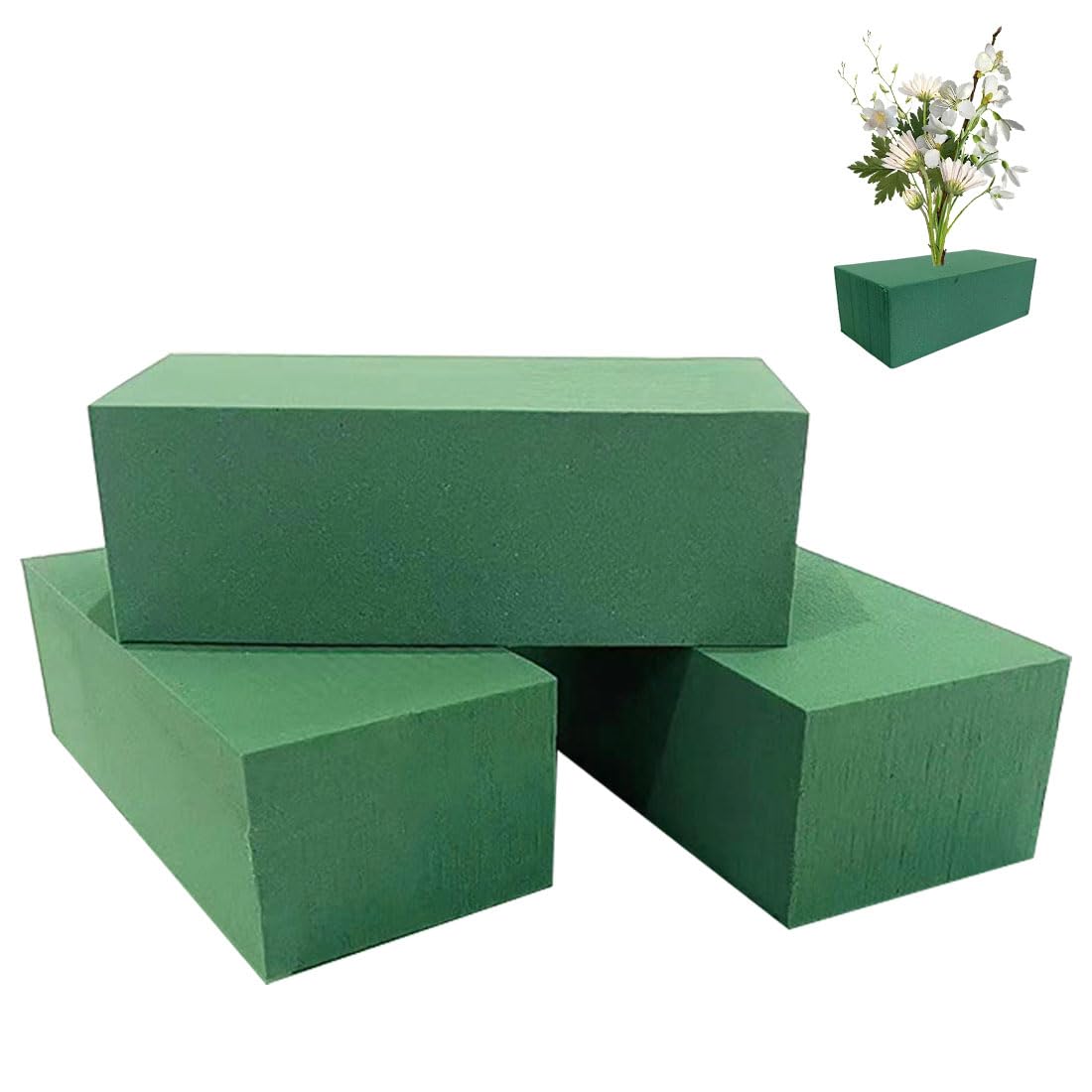 Flower Foam Long 3 Pcs, Artificial Plant Foam Sponge Block, Wet & Dry Flower Foams, Artificial Plant Dry Florist Foams for Flowers, Weddings, Indoor and Outdoor Floral Displays, Green