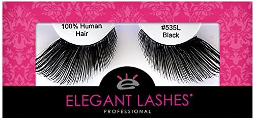 Elegant Lashes #535L Thick Long Black Human Hair False Eyelashes for Drag Queen Halloween Dance Costume