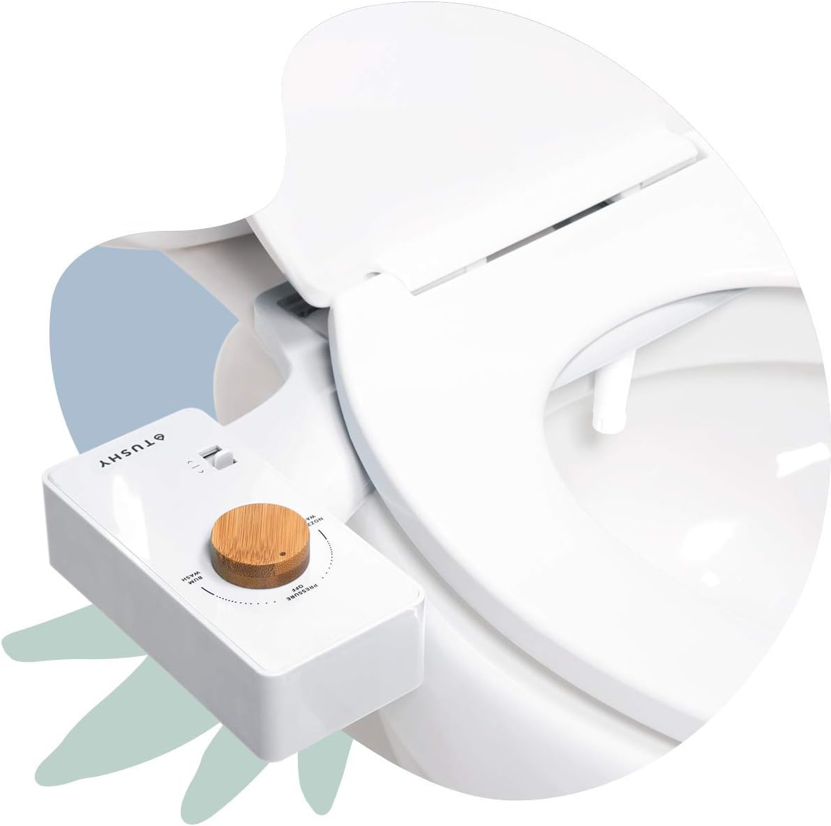 TUSHY Classic Bidet Toilet Seat Attachment – Modern Sleek Design – Fresh Clean Water Sprayer – Non-Electric Self Cleaning Adjustable Nozzle (White/Bamboo Knob) - - 