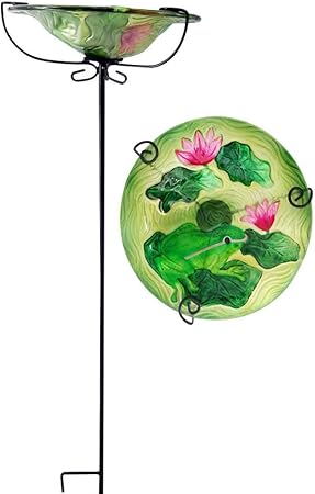 Amazon Com Comfy Hour 28 Frog Lotus Glass Top Birdbath