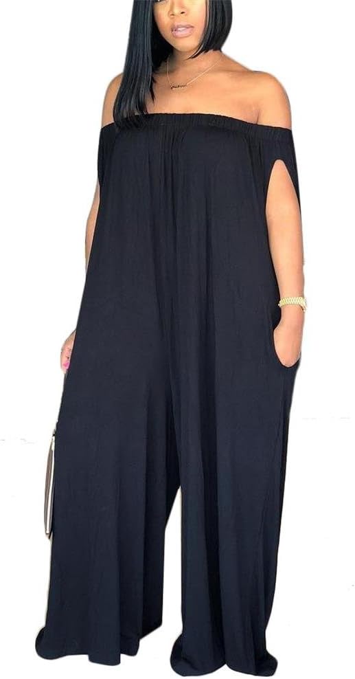 Women's Summer Casual Off Shoulder Loose Wide Leg Long Pants Jumpsuits One Piece Romper Overalls Plus Size Palazzo