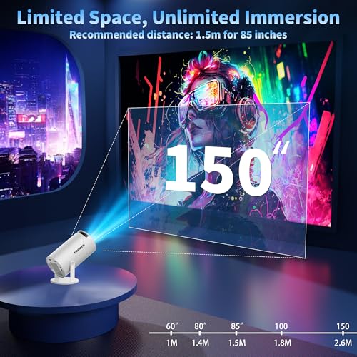 Mini Projector 4K 1080P Full HD Video Portable Projector Support with WiFi 6 & Bluetooth 5.2, Auto Keystone Adjustment Built-in Apps Smart with 270° Rotation for USB/TV Stick/HDMI-White