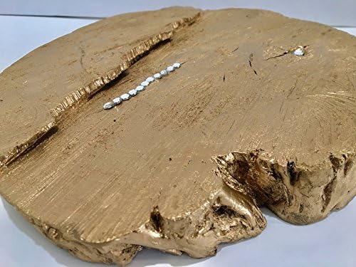 Gold Color Raw Edge Wood Slab Home Accent Decoration for Table With Rhinestones