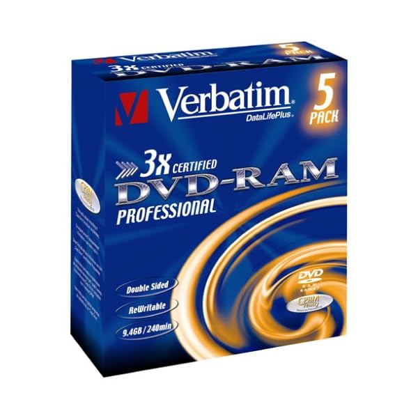 Verbatim DVD-RAM 3X Speed Cartridge Type 4 Double Sided (Removable) 5er Pack 9,4GB DVD-Rohlinge