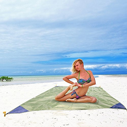 iMissiu Sand Free Beach Mat, Picnic Pocket Blanket Lightweight Waterproof Beach Blanket for Outdoor Camping, Travel, Hiking (Green) - Thumbnail 4