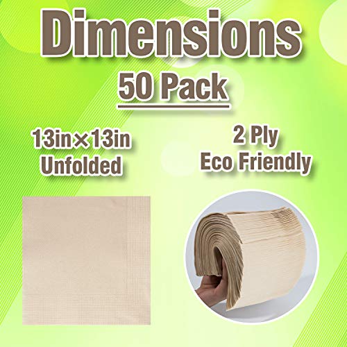 Recycled Post Consumer Napkins, Compostable Biodegradable Unbleached Eco Lunch Napkins, 50 PCS Disposable Dinner Napkin