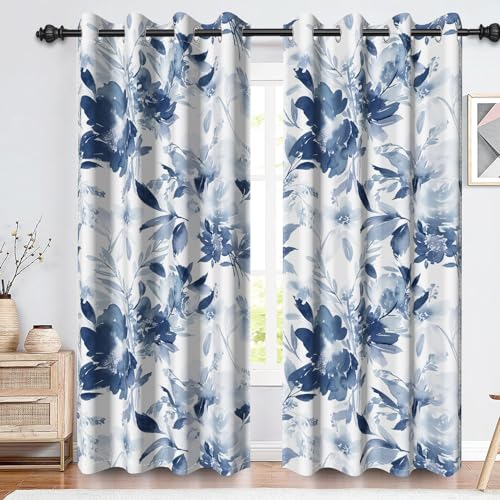 Renaiss Blue Floral Blackout Curtains for Bedroom Curtain 42x63… at Amazon