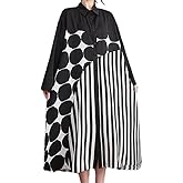 ellazhu Womens Fall Casual Patchwork Funky Long Sleeve Designer Dress Loose Blouse GY2787 A