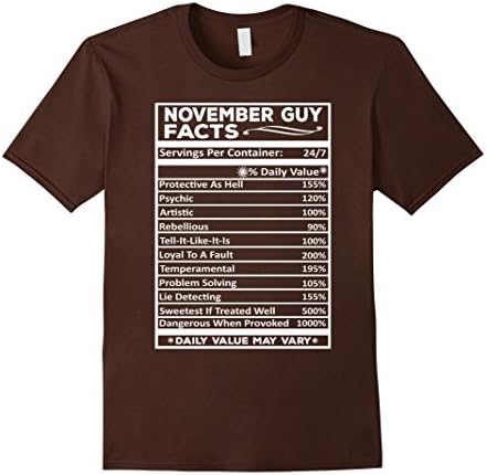 Mens November Guy Facts T-Shirt Large Brown