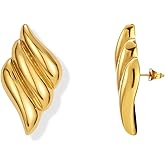 SAYCUTE Chunky Gold Earrings for Women Trendy, Gold Statement Earrings Hypoallergenic Big Wings Heart Textured Stud Earrings Dainty Vintage Jewelry for Women Birthday Gifts