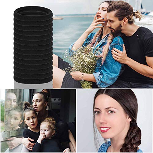image for Anezus 50 Pcs Thick Black Hair Ties Large Elastics Bulk Hair Ties Stre
