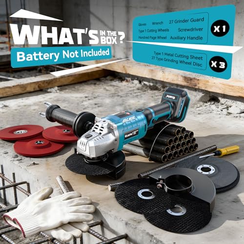 Ecarke Radial Pequeña, Amoladora Bateria Compatible con Makita 18V, Motor Sin Escobillas, 3 Niveles Velocidad, 10000 rpm, Disco 125mm, Pantalla LCD y Juego 12 Accesorios(Solo Productos)-Azul Marino