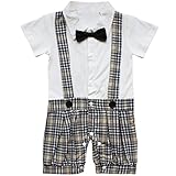 TIAOBU US Baby Boys Plaid Bowtie Gentleman Romper Jumpsuit