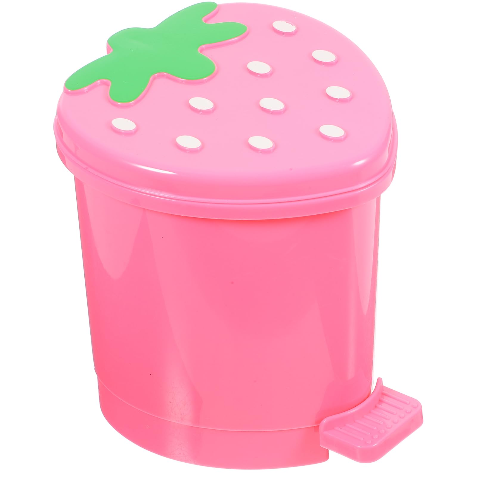 Alipis Pink Mini Desktop Trash can with Lid Cute Strawberry Design Small Table Bin for Office Bedroom Home Decor