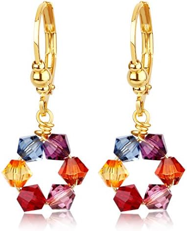 14k Gold Coated Swarovski Crystal Dangle Earrings - Made with Hypoallergenic Surgical steel Special for Women and Girls with sensitive skin- Gifts By Clecceli