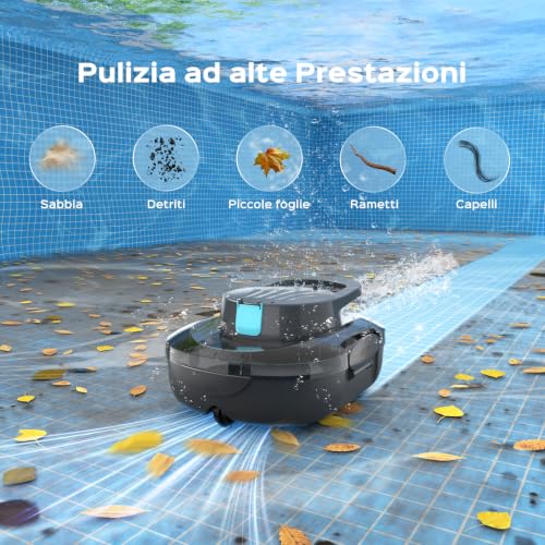 BRINBO (2026 Upgrade) S1PRO Robot per Piscina Senza Fili, Automatica 120 Min Aspiratore Piscina Fuori Terra, Doppio Motore, Ricarica 2,5 Ore, per Piscine Fino a 100 m², Grigio Trasparente