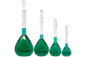 Volumetric Flask Set - 4 Sizes - 100, 250, 500, and 1000ml, 3.3 Boro Glass, Class A, Ground Stopper, Karter Scientific 213W18