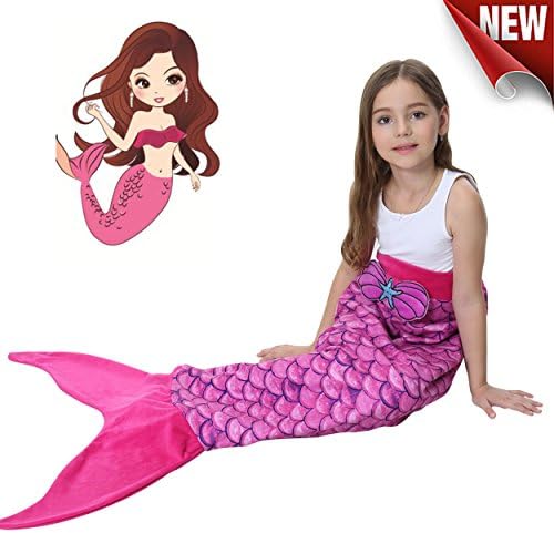 Mermaid Tail Blanket For Girls Kids Soft Plush Flannel Sleeping Bag to Keep Warm All Seasons Blanket for Girl toddler Teens,the best Christmas Birthday Gift (Rose, 52''x22'')