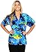 LA LEELA Women's Short Sleeve Hawaiian Blouse Shirt XL Blue Palm Island