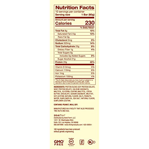 image for think! (thinkThin) High Protein Bars - Caramel Fudge, 20g Protein, 0g 